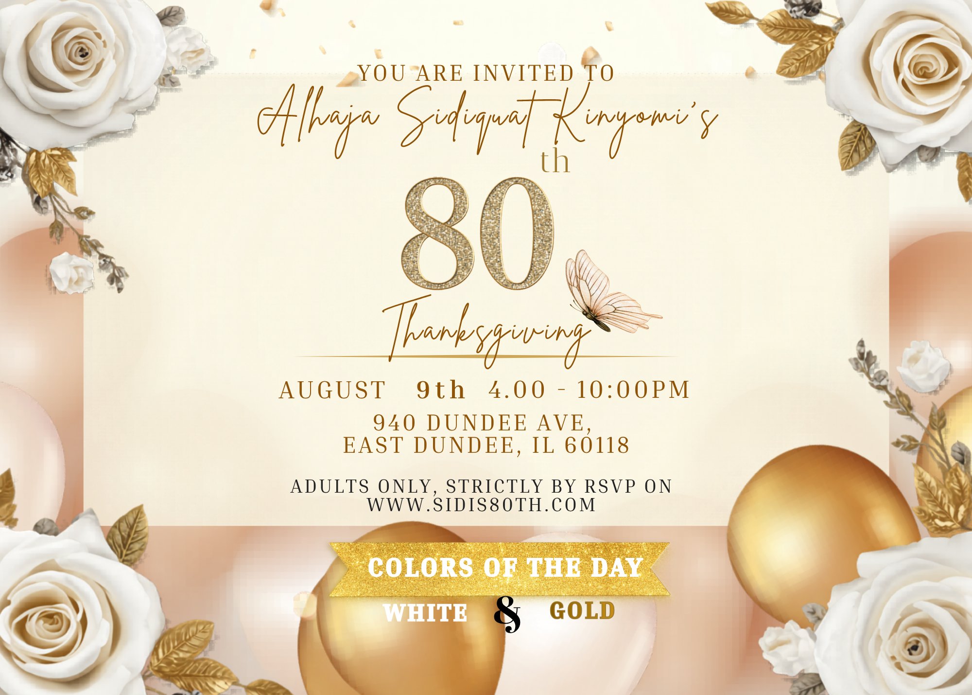 Alhaja Sidiquat Kinyomi's 80th Thanksgiving Invitation